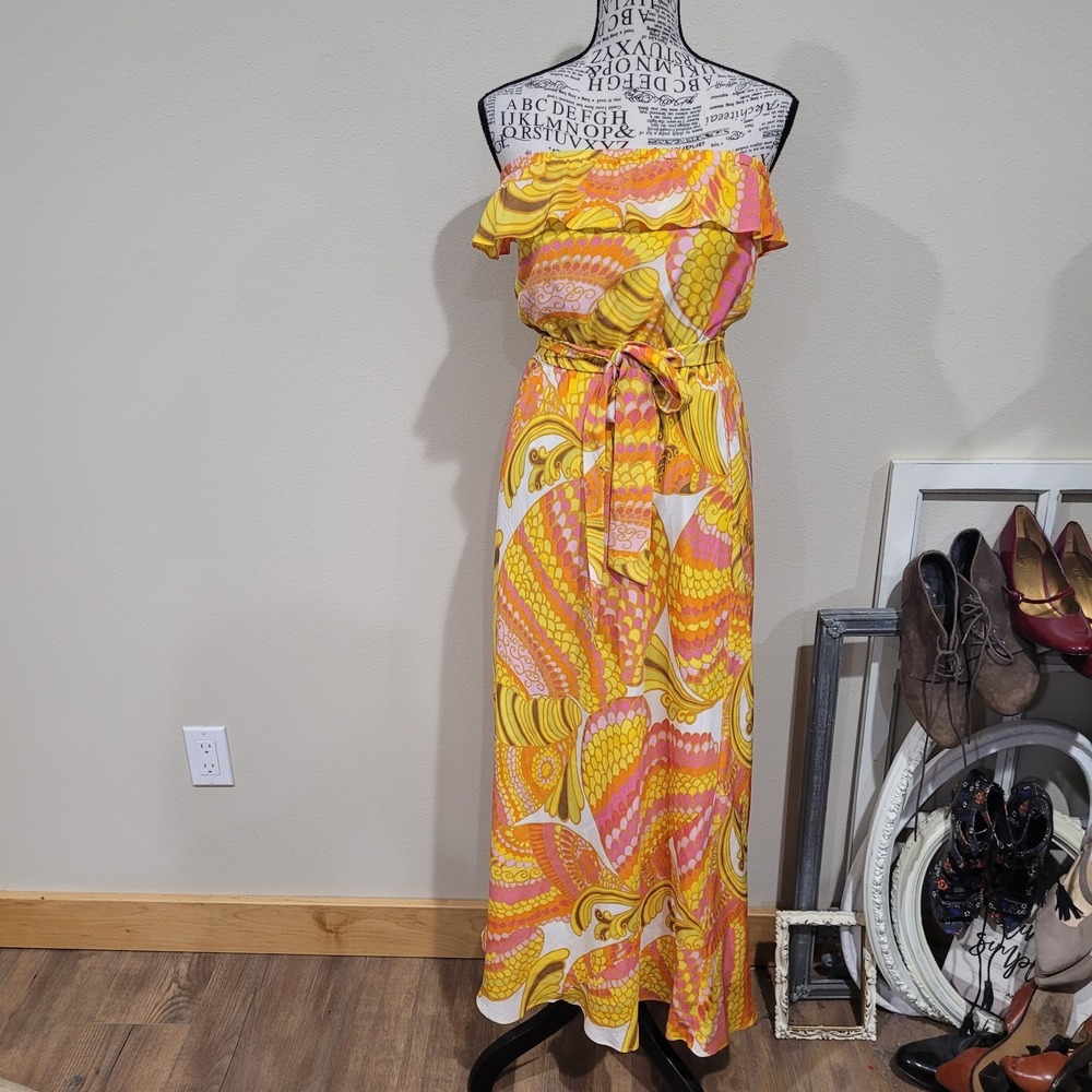 Banana Republic x Trina Turk Silk Resort retro print maxi dress‎ Women SZ 6P